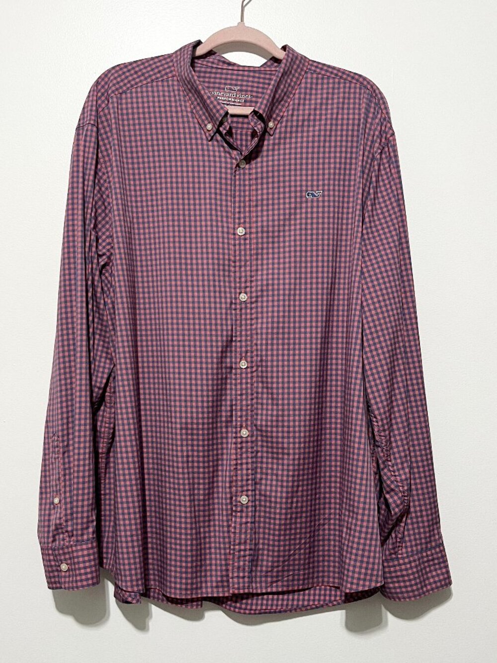 Vineyard Vines Mens Performance Classic Fit Whale Shirt XXL Red Gingham Golf